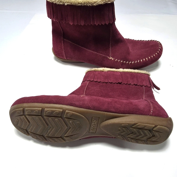 Sporto Women's Suede Faux Fur Fringe Boots - Burgundy Size 9.5 - Picture 14 of 16